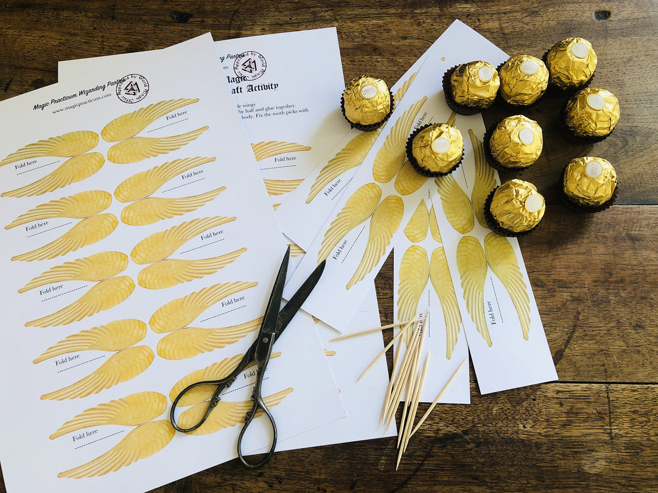Golden snitch from Ferrero Rocher printable wings fun activity for children