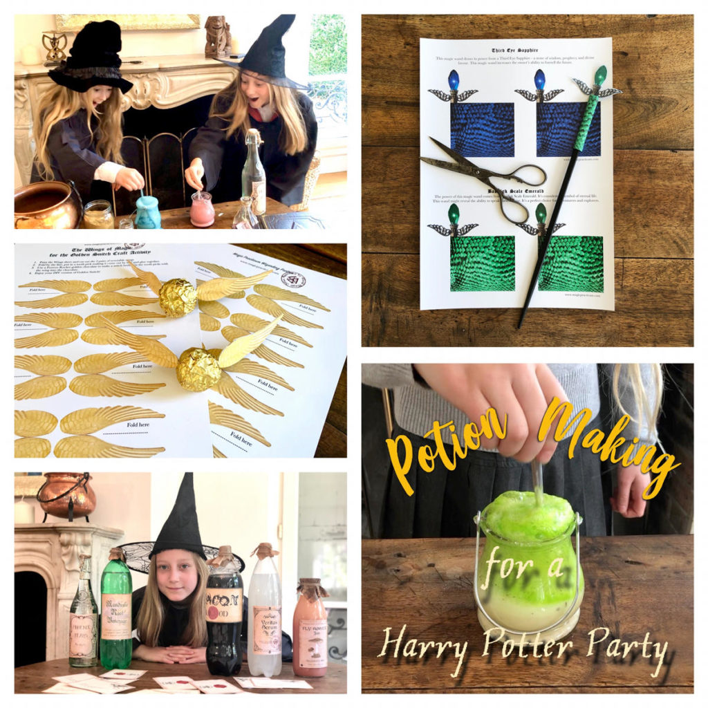 Party set for Harry Potter party including magic potion, magic wand making, golden snitch and games